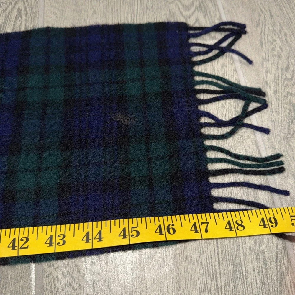 Polo Ralph Lauren Scarf 100% Lambswool Plaid Tartan Blue Green Black Classic